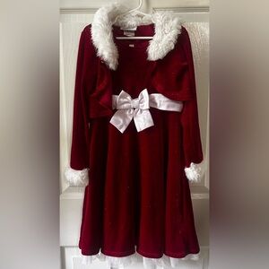 Bonnie Jean Red Dress and Coverup with Fluffy White Accents
